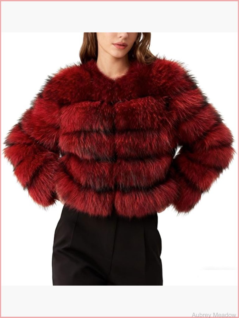 Fluffy Cropped Puffer Jacket Faux Fur Coat Crop Parka Collarless Winter Teddy